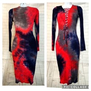 Monaco USA Tie Dye Sexy Midi Lace Front Club Dress